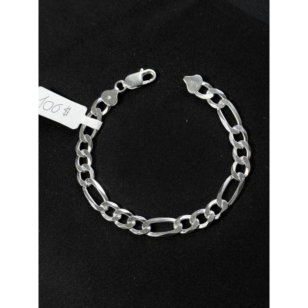 P.Lux Italian‎ Sterling Silver Figaro Link Chain Bracelet 925 Italy 8 Inch 8mm
